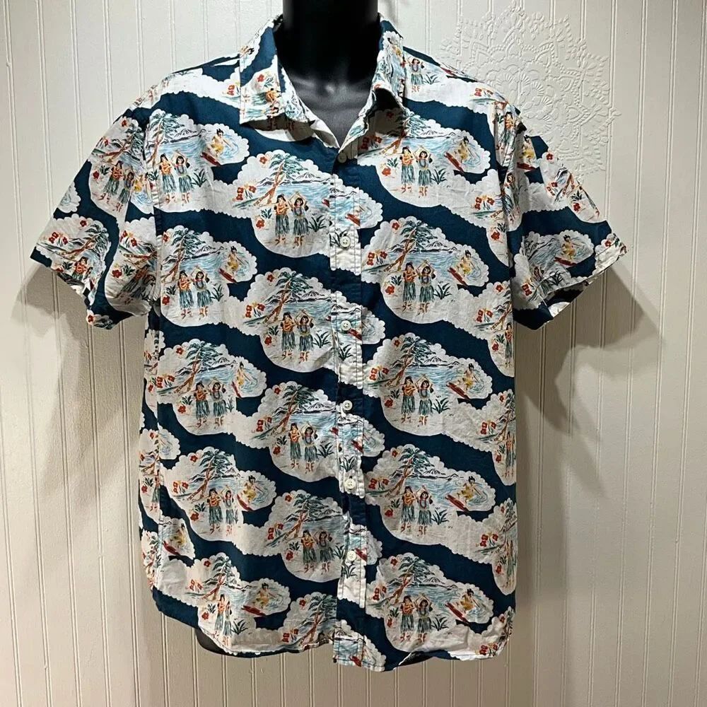 COTTON & CO Hula Girl Hawaiian Short Sleeve Shirt XL